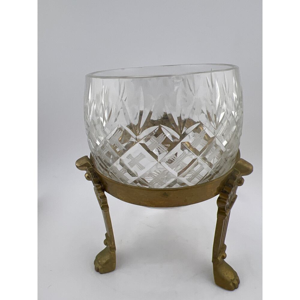 Cut Crystal Ball‎ Candle Holder Brass Small Votive Vintage Maximalist Decor